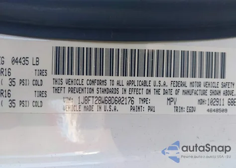 2008 Jeep Patriot Sport z USA, uszkodzony, nr VIN 1J8FT28W68D602176